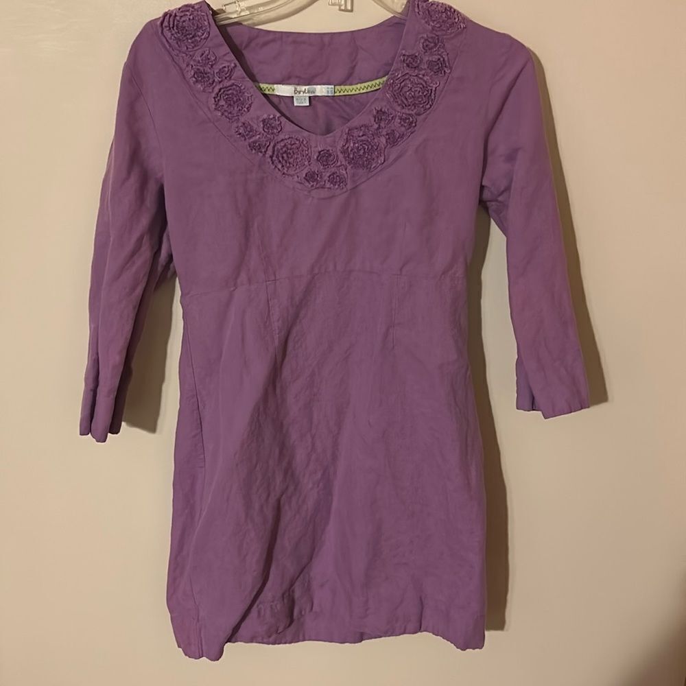 Boden v neck purple linen blend dress